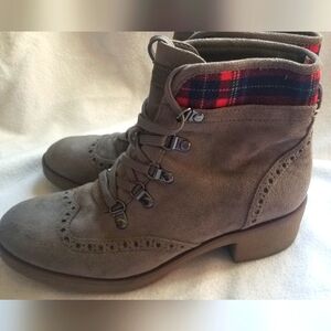 Tommy Hillfiger womens wing tip faux suede with plaid fabric ankle boot …